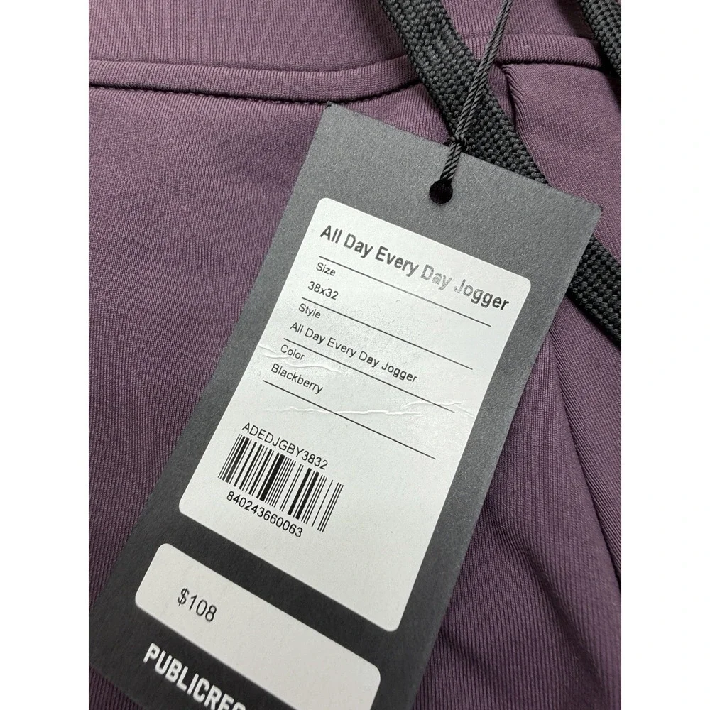 Public Rec All Day Every Day Jogger Mens 38x32 Purple Stretch Performance NWT